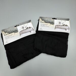 Two Black Gauze Cloth Halloween Creepy Fabric Decorations Table Mantle Decor NOS